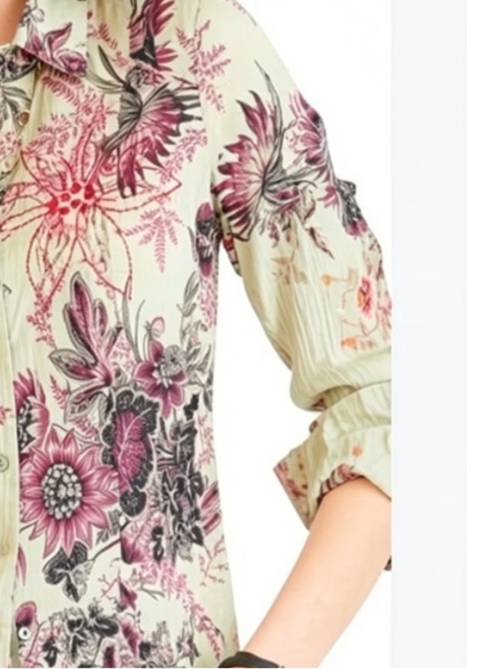 Angie Boho Floral Embroidered Sequin Cotton Button Front Blouse Top Women's L